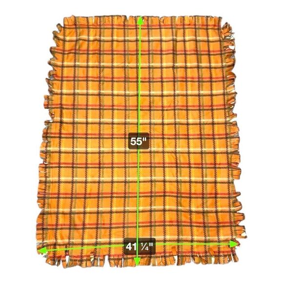 Project Linus Handmade Fleece Blanket With Noahs Ark Fringe Orange Plaid 55x 41 - Picture 3 of 4